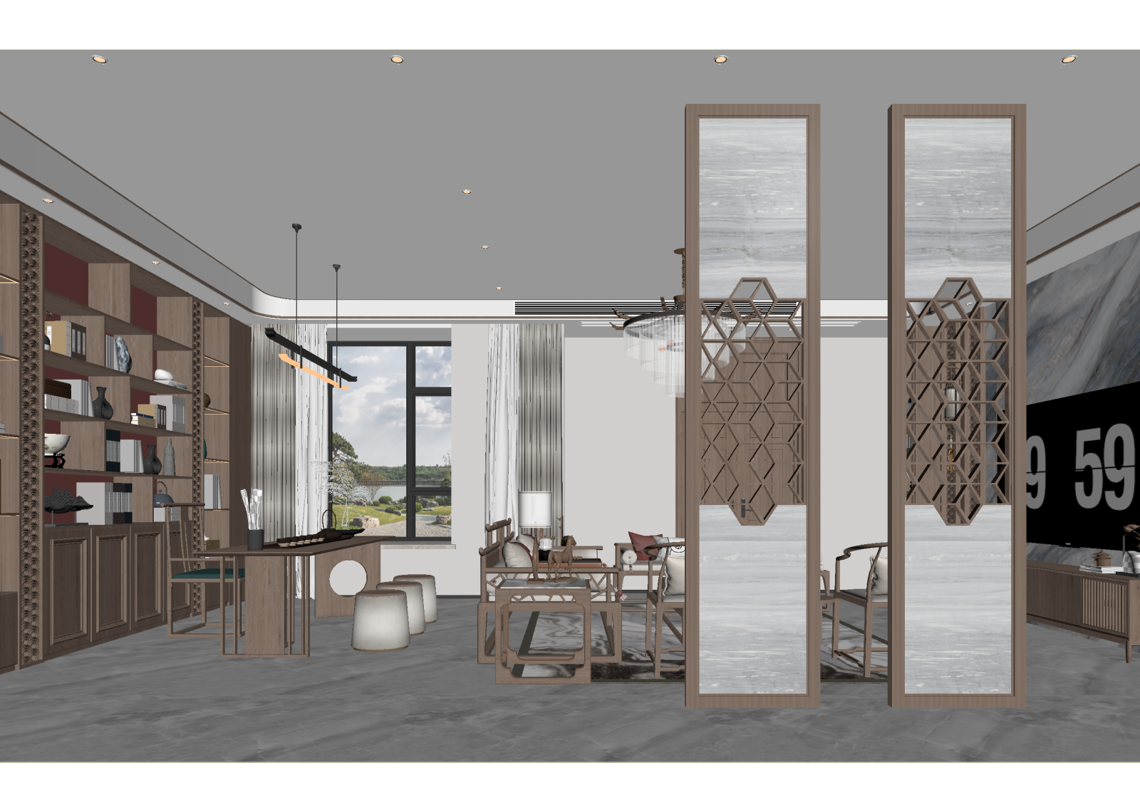 新中式客餐厅3D模型下载【ID:1214920228】