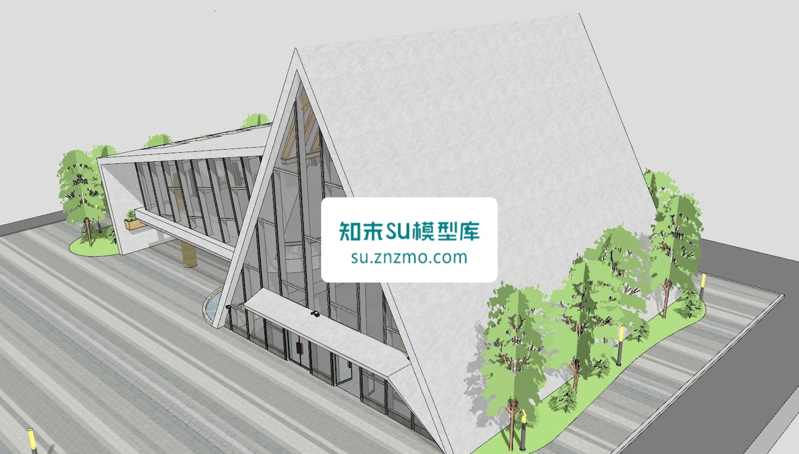 现代异形展馆博物馆建筑SU模型下载【ID:148499200】