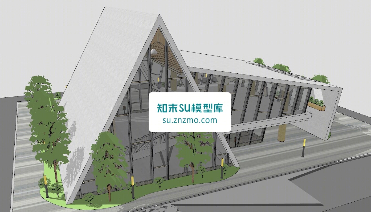 现代异形展馆博物馆建筑SU模型下载【ID:148499200】