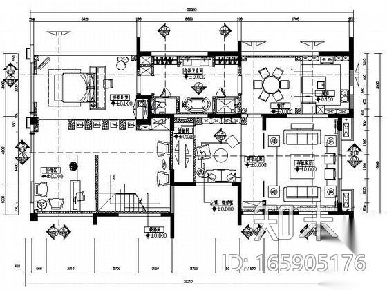 [广东]知名装饰公司新中式办公室装修施工图（含效果）cad施工图下载【ID:165905176】