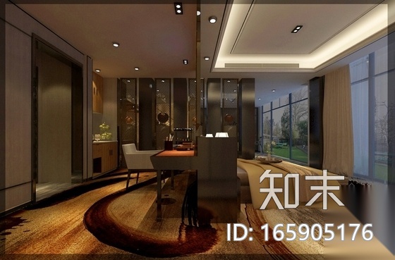 [广东]知名装饰公司新中式办公室装修施工图（含效果）cad施工图下载【ID:165905176】