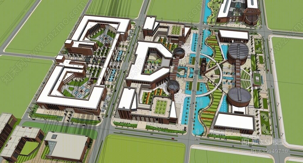 欧式大学校园景观SU模型下载【ID:635049710】