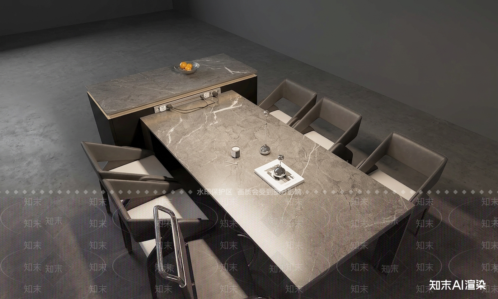 灰色大理石岛台餐桌椅3D模型下载【ID:1227523724】