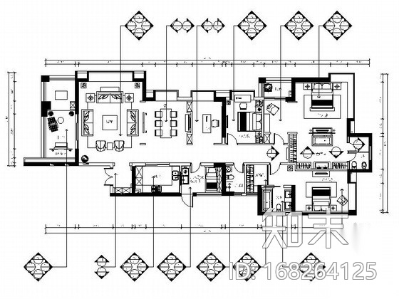 [珠海]奢华新古典四居室装修CAD施工图（含效果图）施工图下载【ID:168264125】