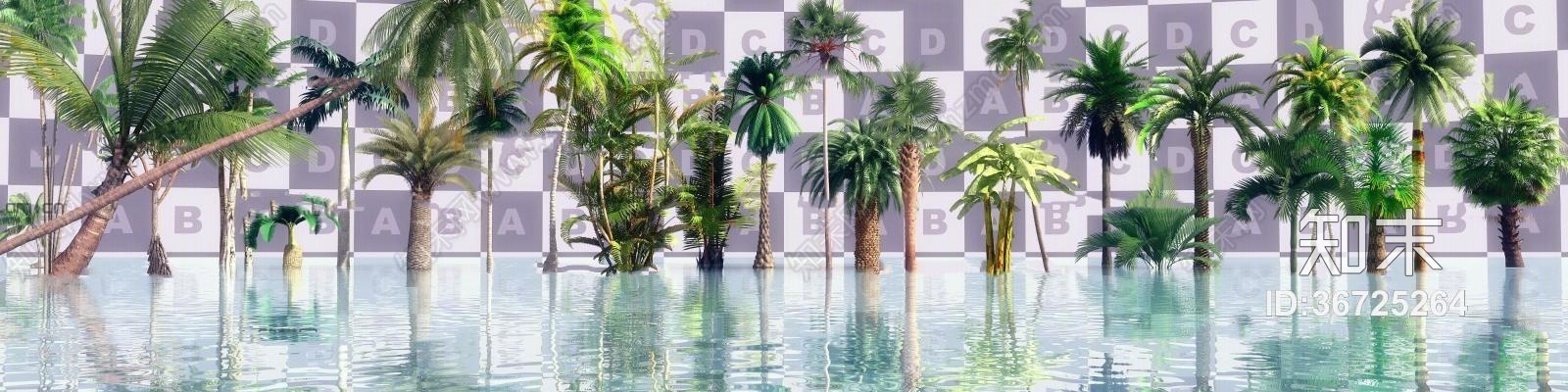 现代椰树热带植物组合3D模型下载【ID:36725264】