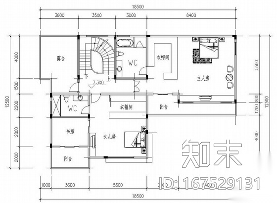 四层独栋别墅户型图(612.8)cad施工图下载【ID:167529131】