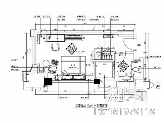 酒店标准单人间室内施工图施工图下载【ID:161979119】