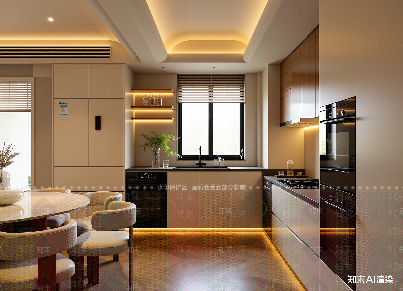 奶油开放式厨房3D模型下载【ID:1214964714】