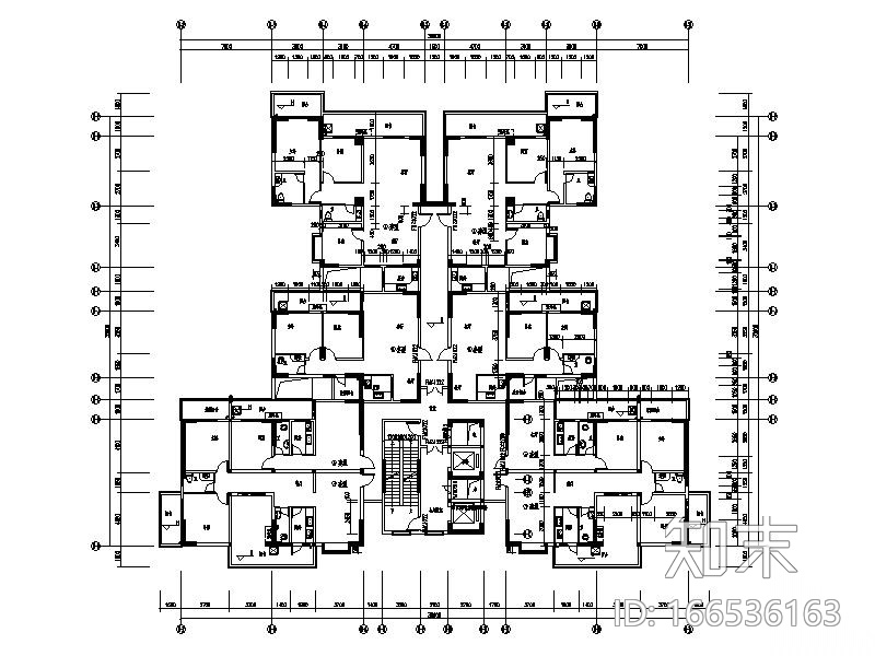 公寓住宅设计平面图cad施工图下载【ID:166536163】