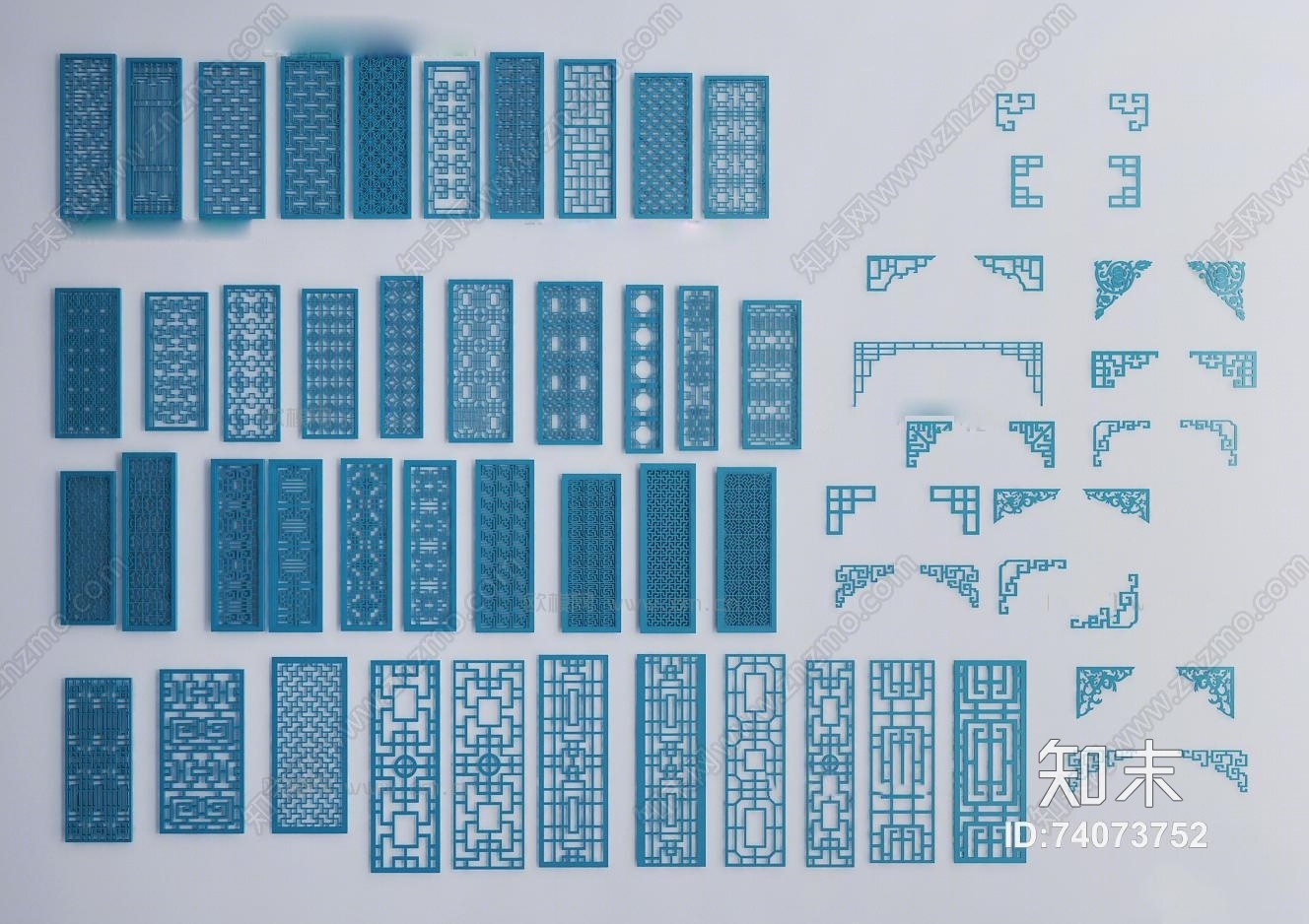 新中式门3D模型渲染效果图