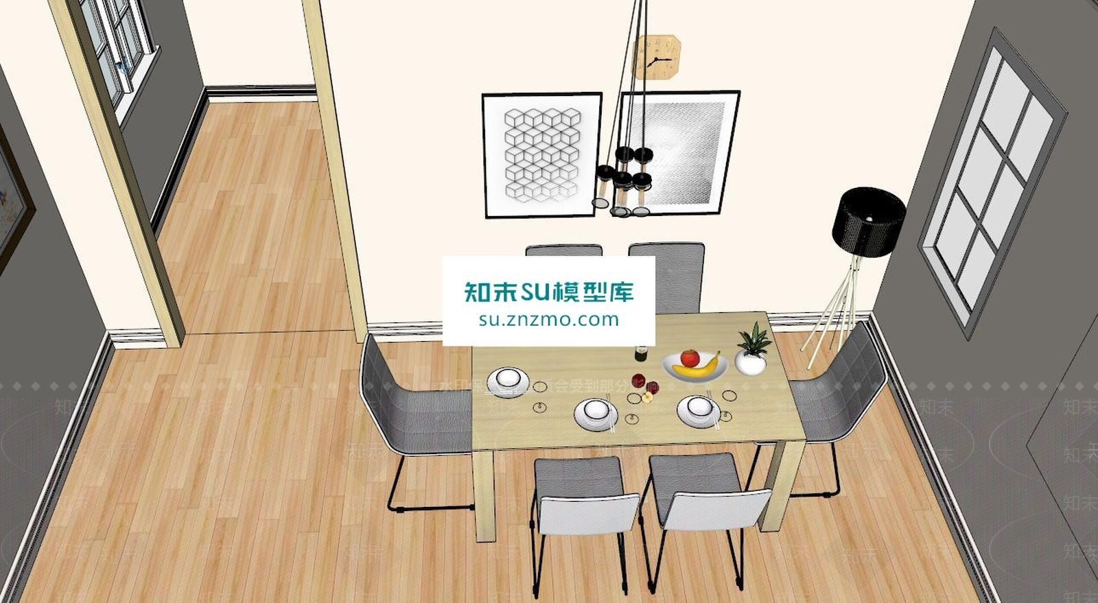 现代家庭餐桌小餐桌椅SU模型下载【ID:170080163】