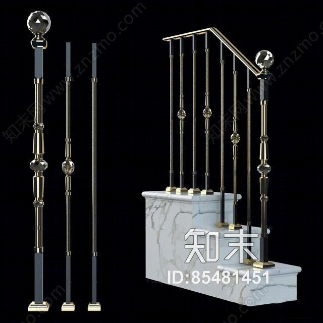 现代金属楼梯护栏3D模型下载【ID:85481451】