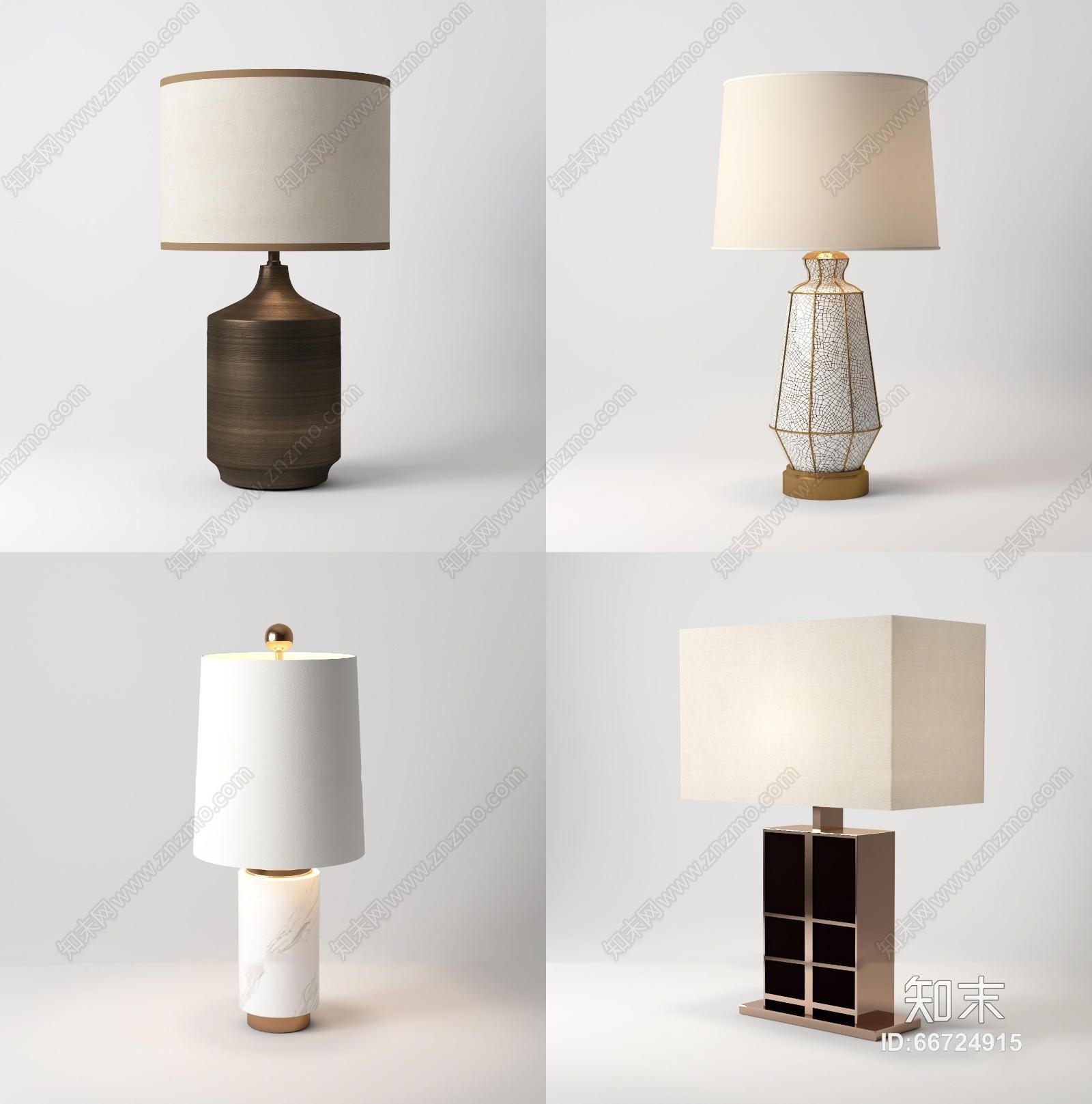现代灯罩台灯组合3D模型下载【ID:66724915】