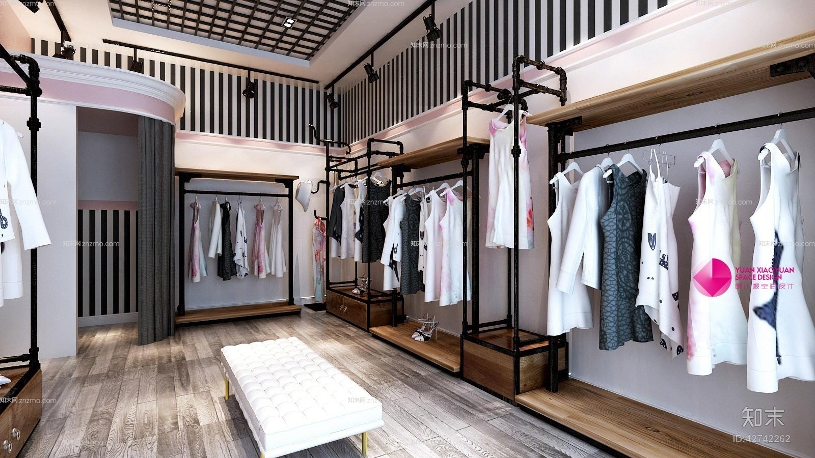 现代白色布艺脚凳3D模型下载【ID:42742262】