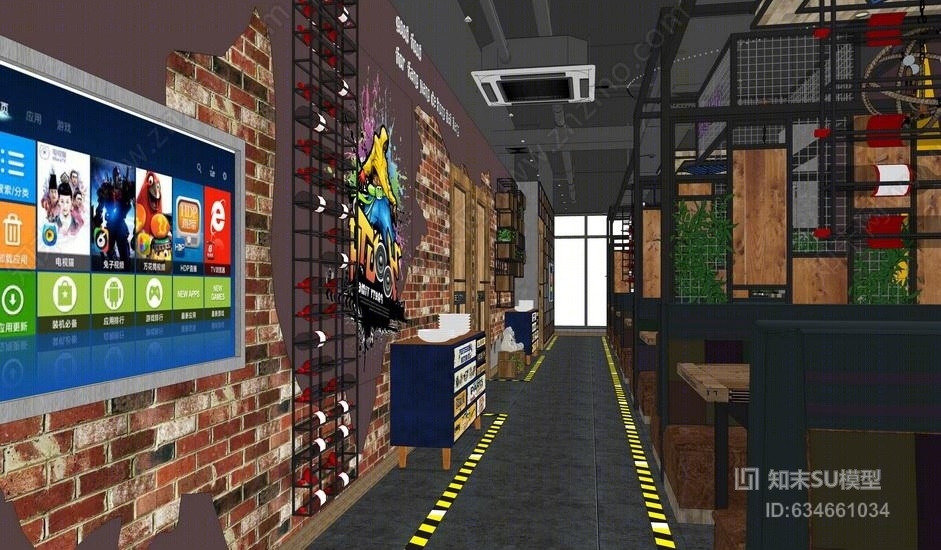 烧烤餐厅2F室内设计SU模型下载【ID:634661034】