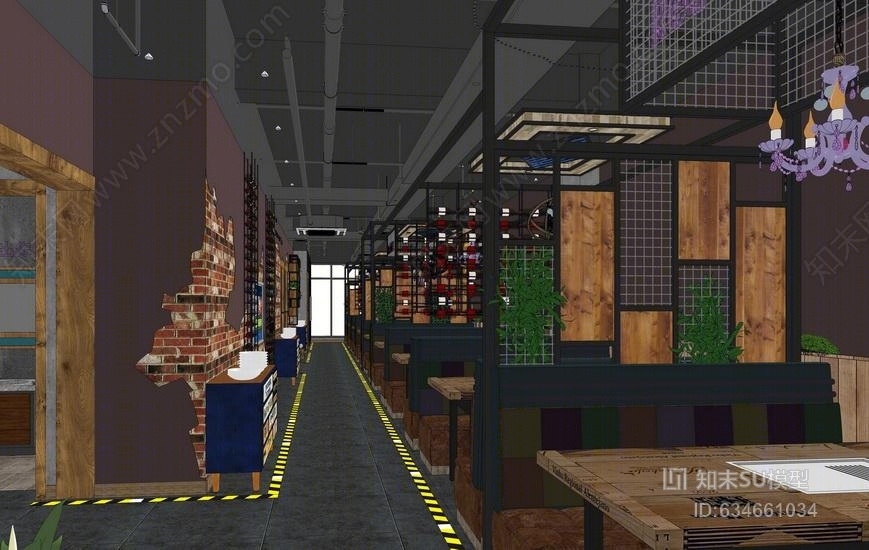 烧烤餐厅2F室内设计SU模型下载【ID:634661034】
