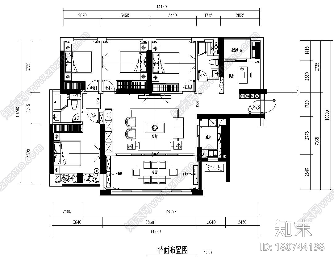 [广东]汕头御海天宸11栋住宅装修施工图施工图下载【ID:180744198】