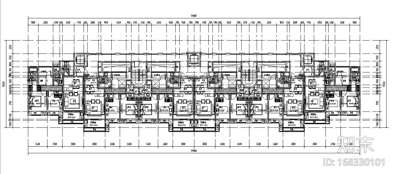 高层户型图-164㎡户型设计cad施工图下载【ID:168330101】