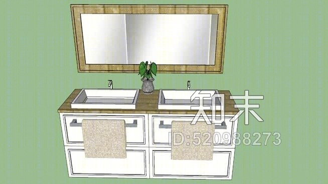 木浴室双镜大水槽SU模型下载【ID:520988273】