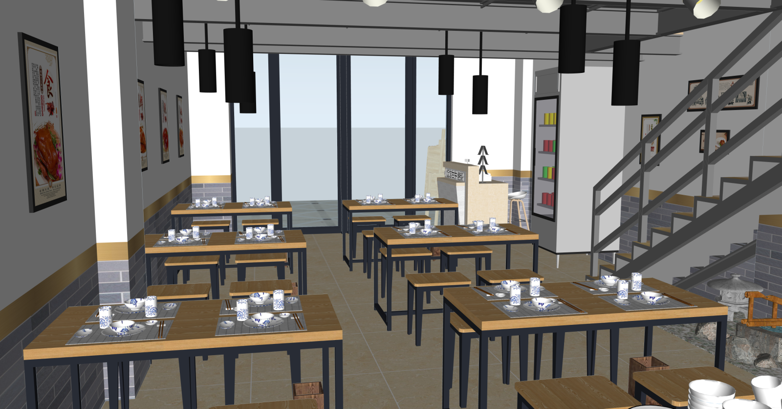 现代快餐店SU模型下载【ID:1216043098】