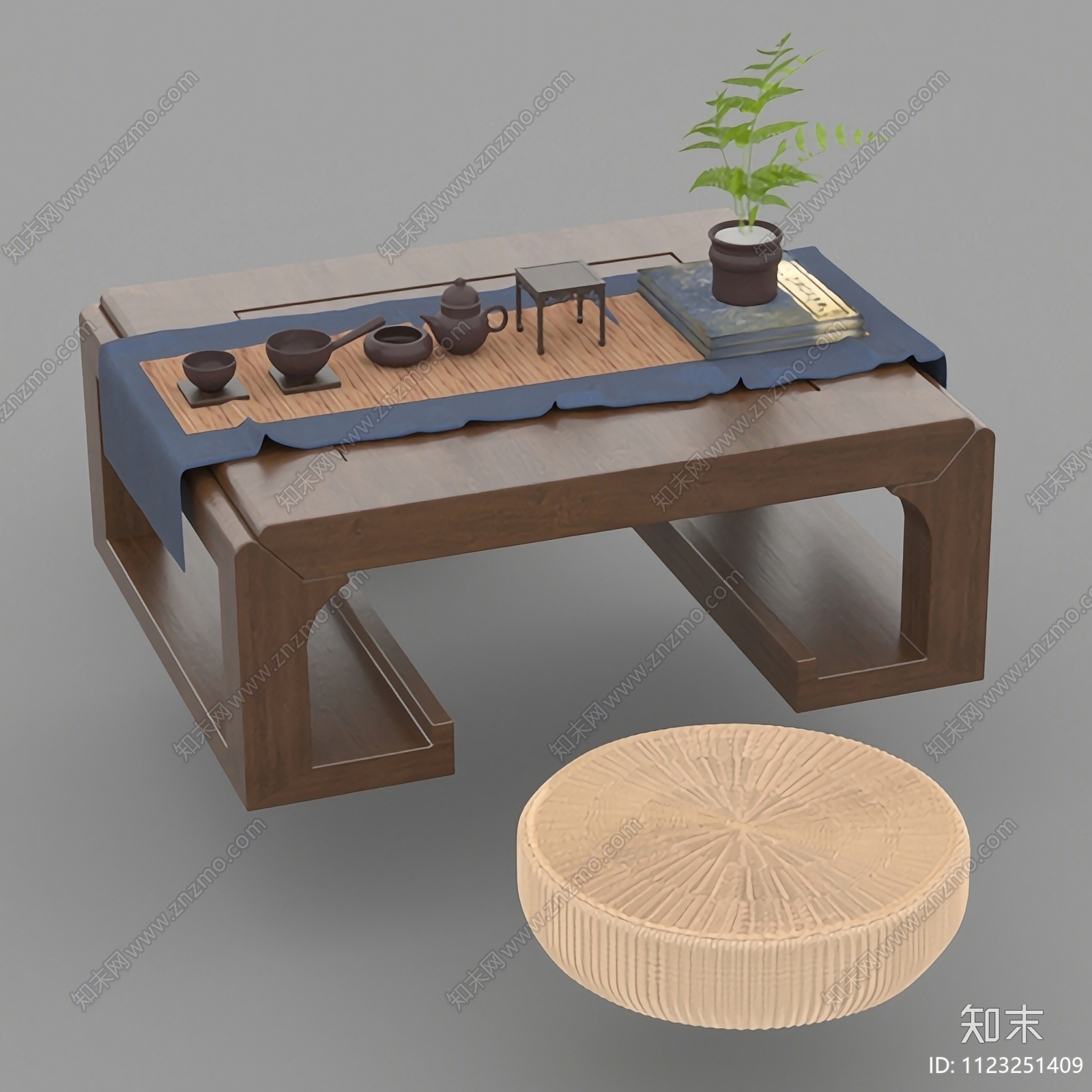 新中式茶桌椅组合免费3D模型下载【ID:1123251409】