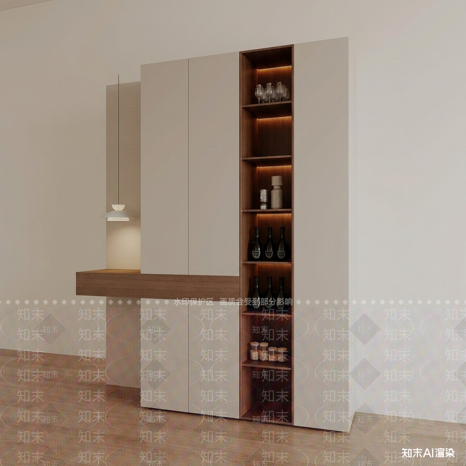 现代餐边柜3D模型渲染效果图