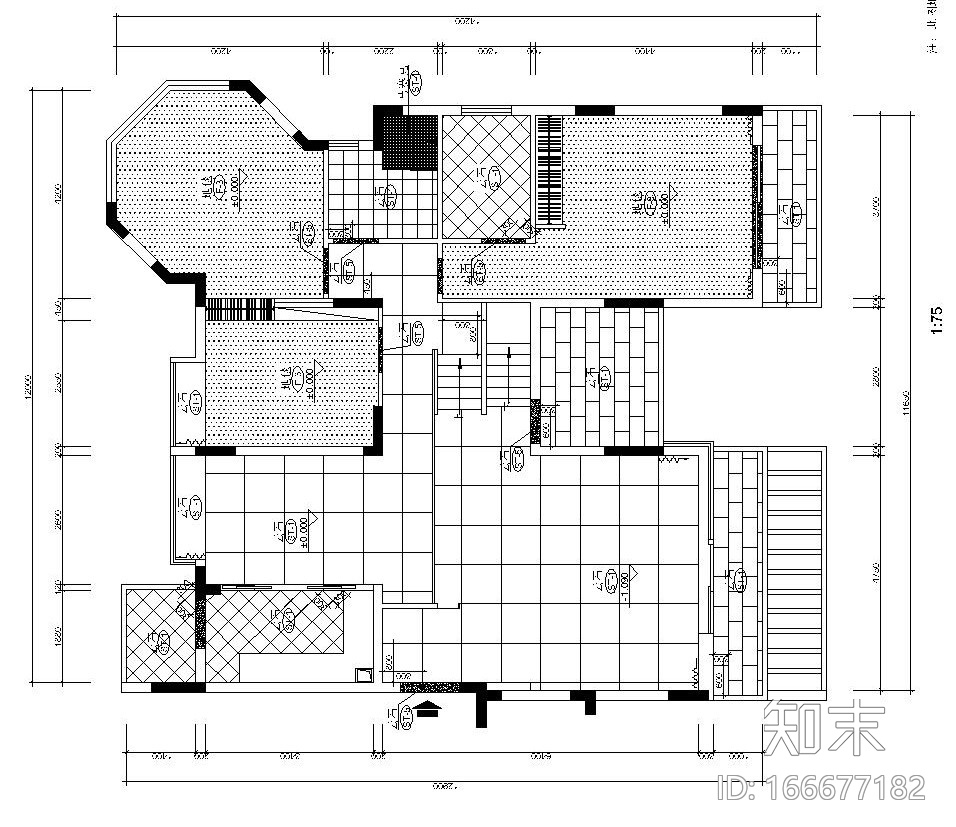 后现代风格三室二厅施工图设计（附效果图）cad施工图下载【ID:166677182】