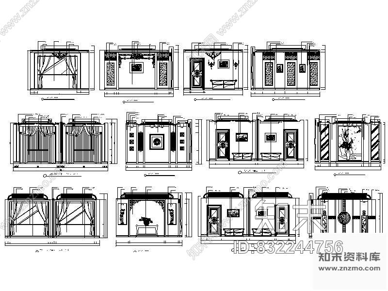 图块/节点中餐厅包房立面图Ⅰ施工图下载【ID:832244756】