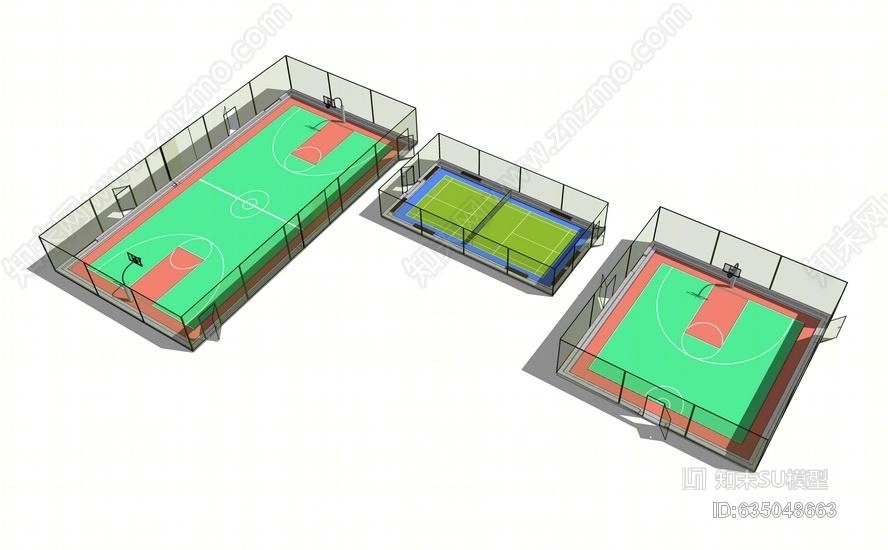 现代运动球场组合SU模型下载【ID:635048663】