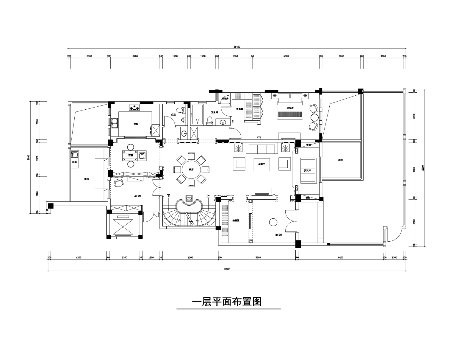 500平米美式新古典风格跃层公寓装修施工图cad施工图下载【ID:160079153】