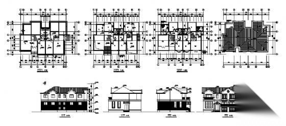 昆山银泰花园某双联别墅建筑方案图4cad施工图下载【ID:151392191】