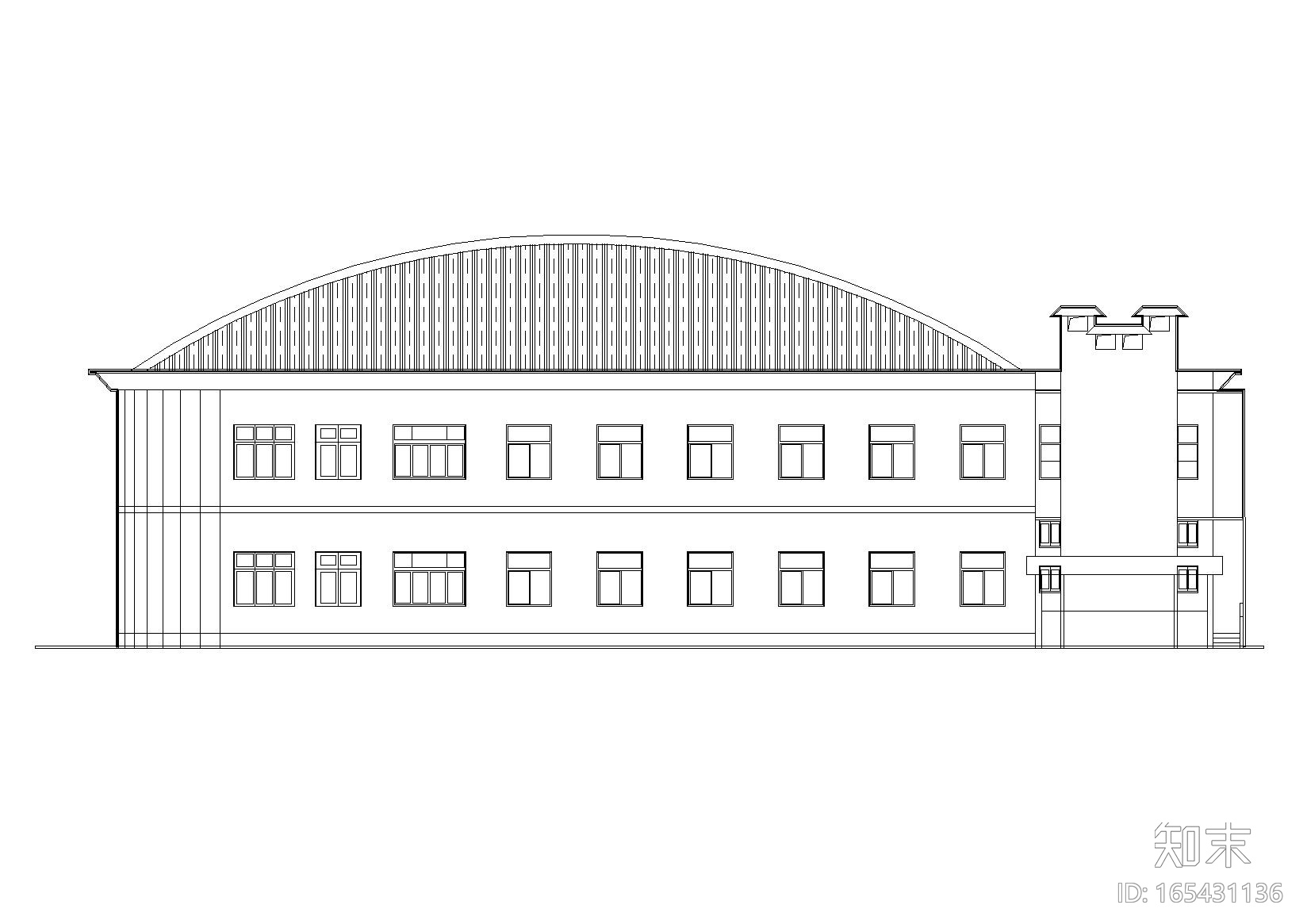 二层弧形屋顶食堂建筑设计施工图cad施工图下载【ID:165431136】