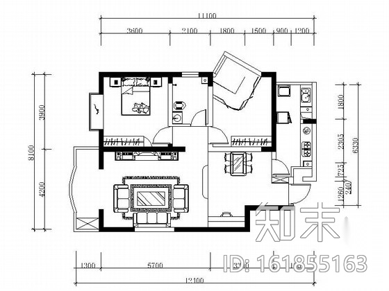 时尚个性现代风格两居室装修图（含效果图及实景图）施工图下载【ID:161855163】