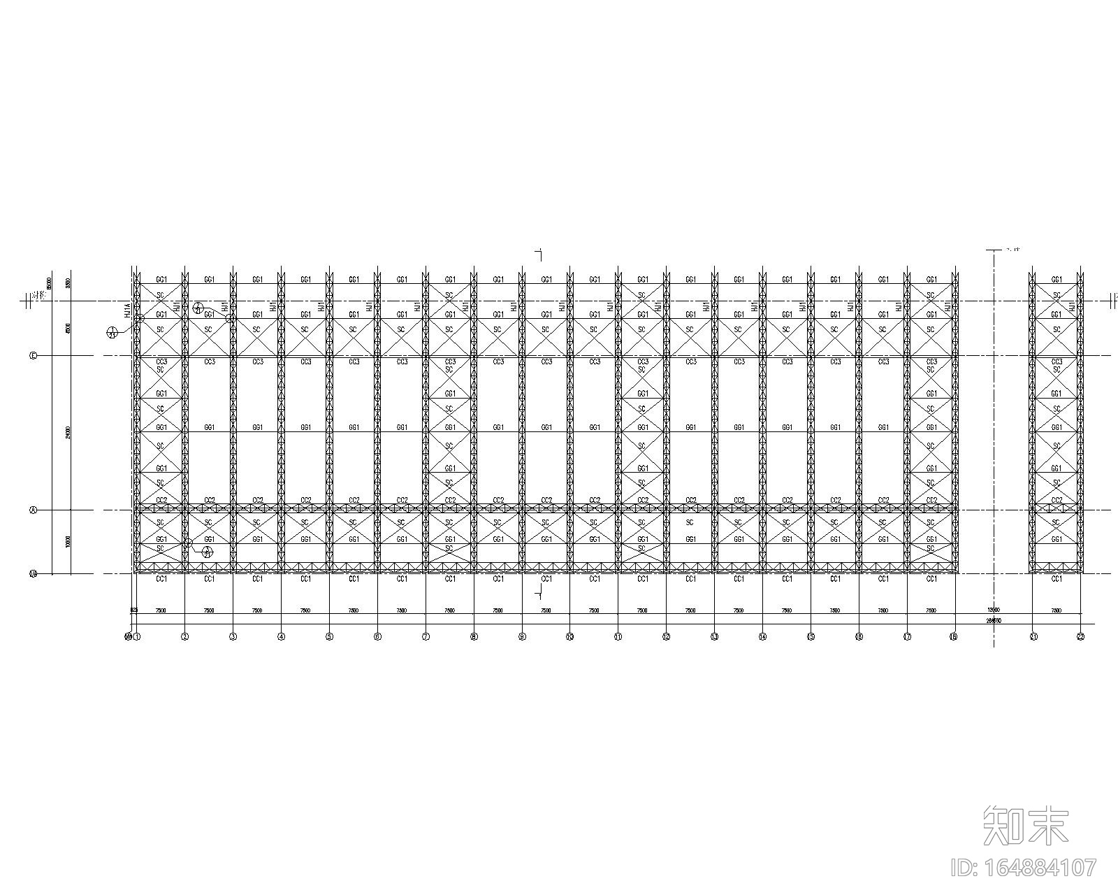 大型钢结构仓库桁架屋面结构施工图（CAD）施工图下载【ID:164884107】