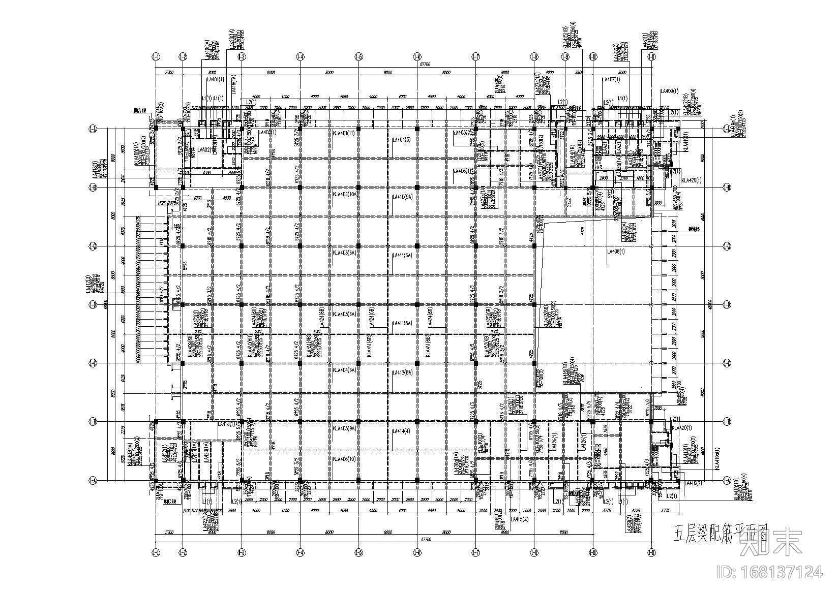 五层框架结构cad施工图下载【ID:168137124】