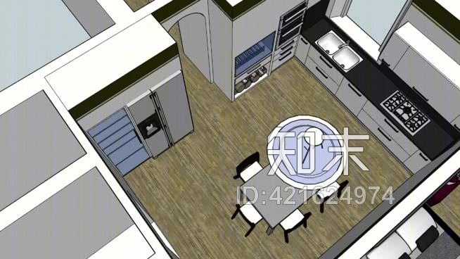 厨房+客厅+床间的改组SU模型下载【ID:421624974】