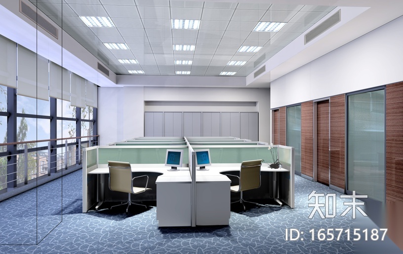 某移动综合楼办公室全套CAD施工图（含效果图）cad施工图下载【ID:165715187】