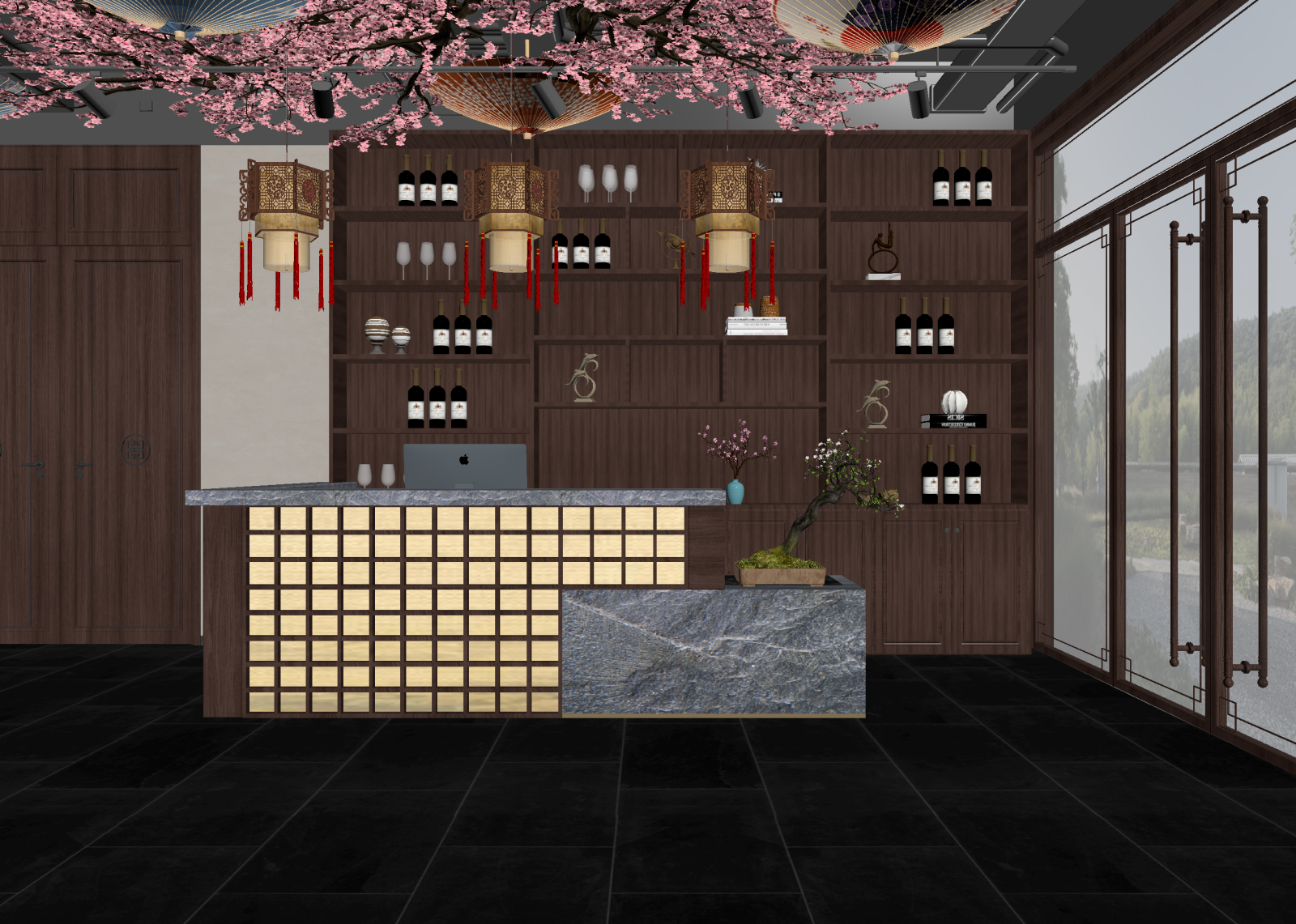 新中式酒店大堂3D模型下载【ID:1214942021】