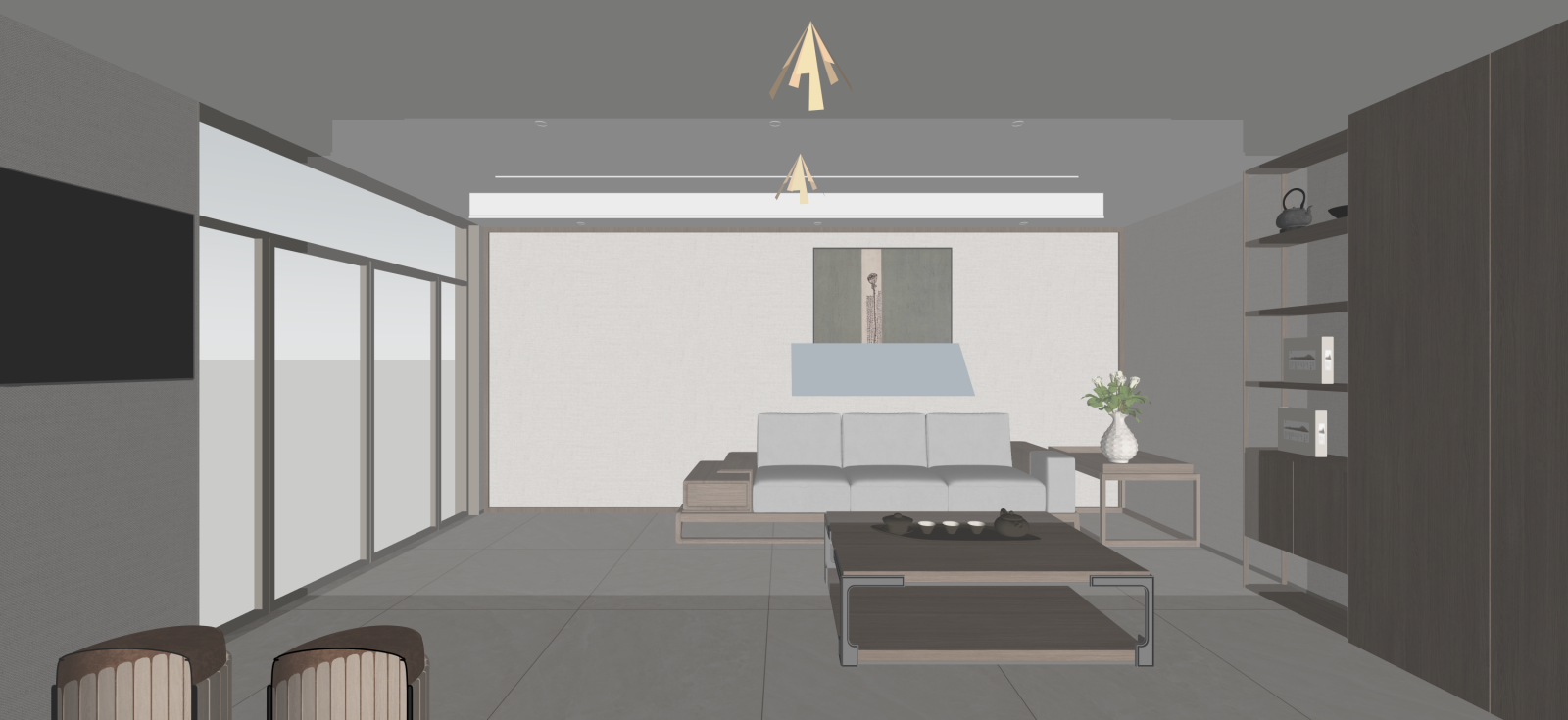 新中式家居客厅SU模型下载【ID:1222251433】