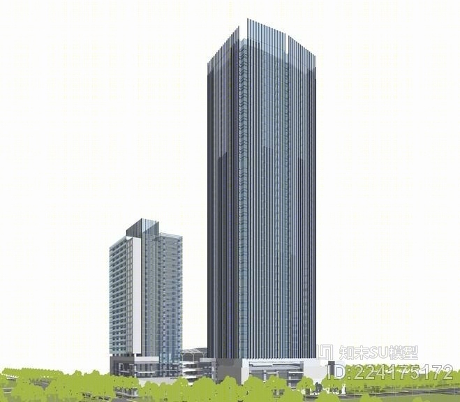 现代超高层办公楼SU模型下载【ID:224175172】