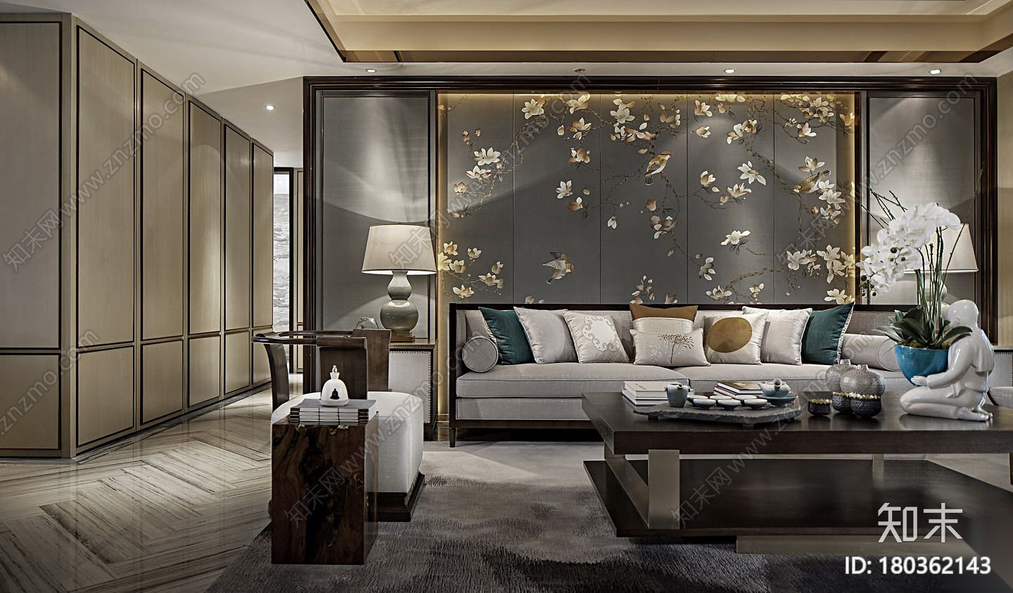 [深圳]155㎡新中式三居家装样板房装修图纸施工图下载【ID:180362143】