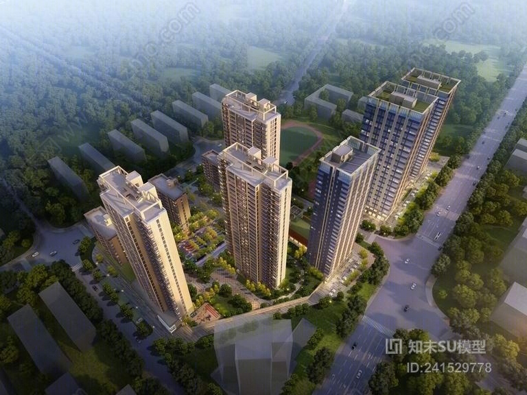 现代高层住宅+公寓+售楼处SU模型下载【ID:241529778】