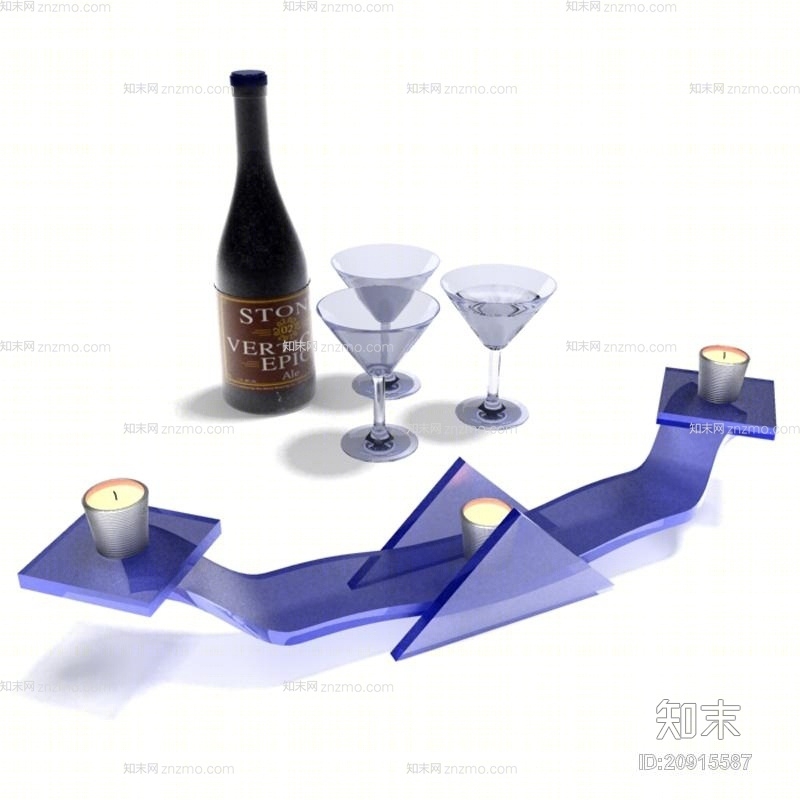 酒瓶酒杯组合3D模型下载【ID:20915587】