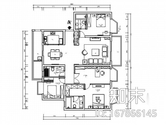 [南京]美式简约四居室样板间室内装修图（含实景）施工图下载【ID:167866145】