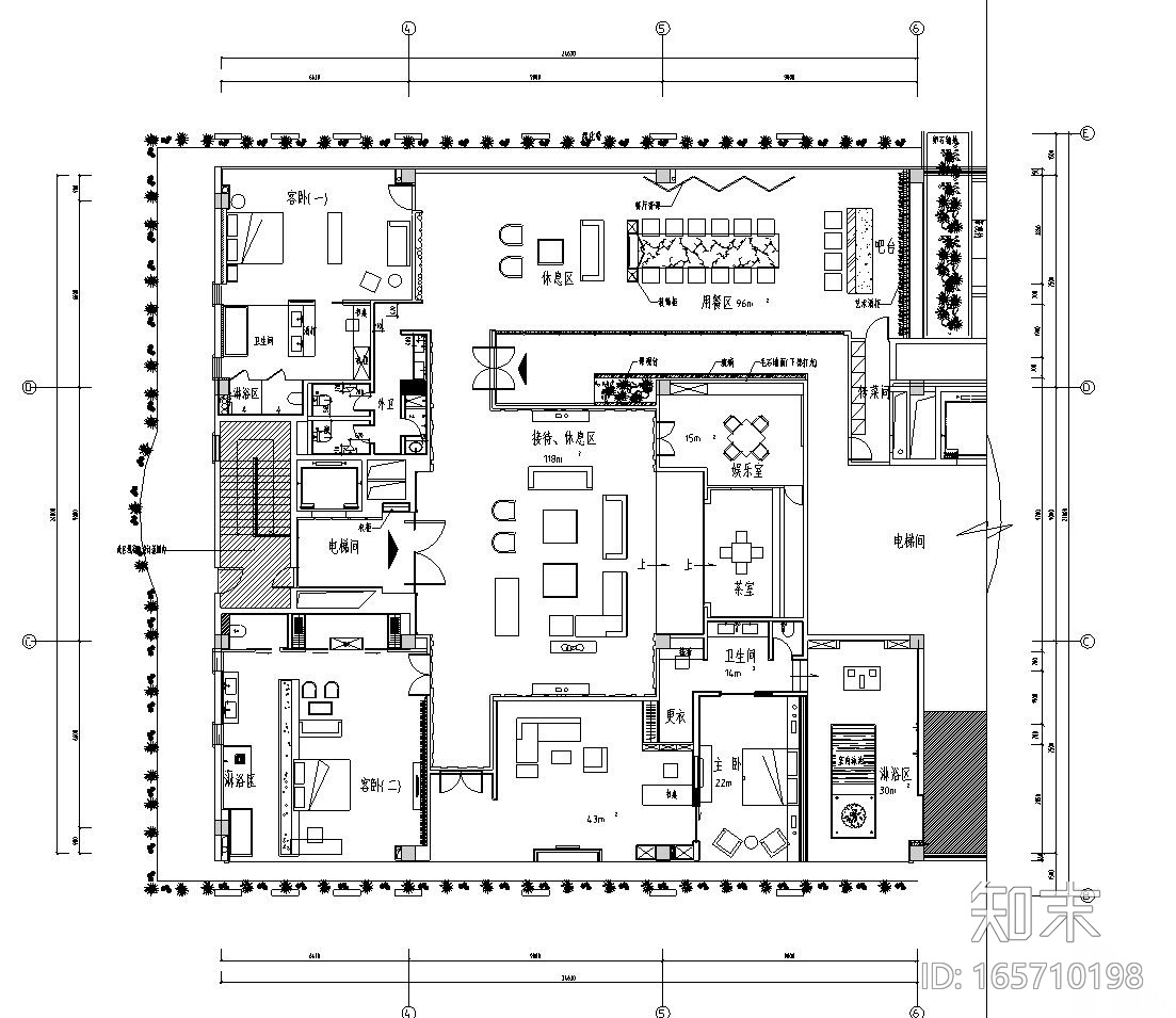 新中式风格水墨江南套房施工图设计（CAD+效果图）cad施工图下载【ID:165710198】