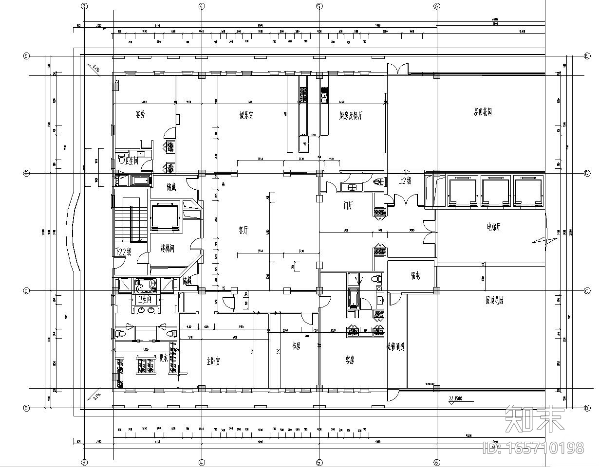 新中式风格水墨江南套房施工图设计（CAD+效果图）cad施工图下载【ID:165710198】