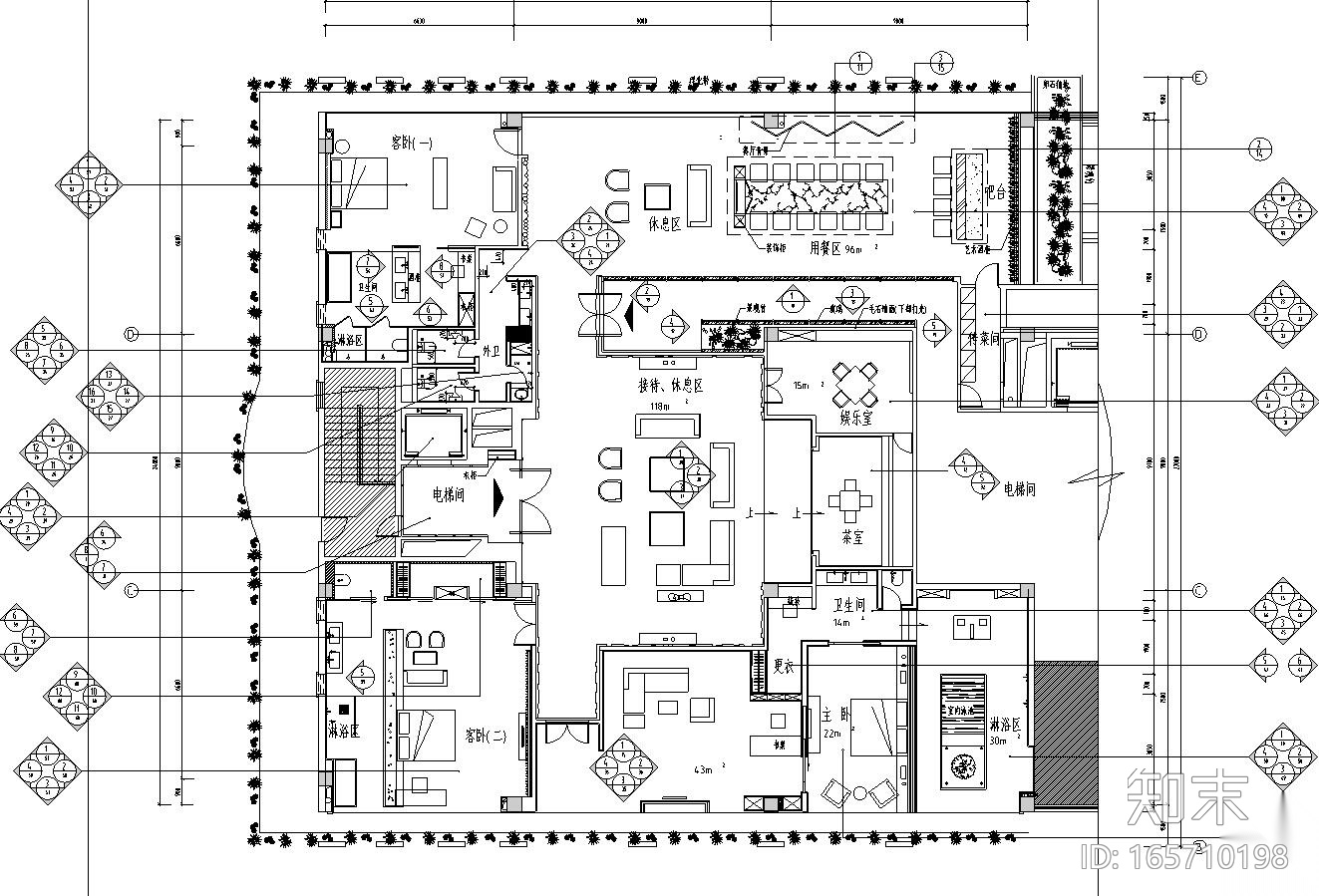 新中式风格水墨江南套房施工图设计（CAD+效果图）cad施工图下载【ID:165710198】