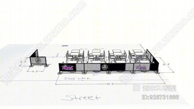 伊萨卡艾尔屋的人行道咖啡馆障碍SU模型下载【ID:926731666】