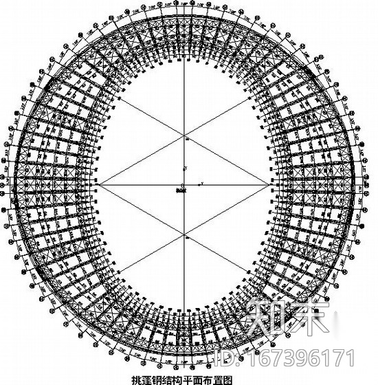 [辽宁]悬挑空间桁架体育场钢结构施工图cad施工图下载【ID:167396171】