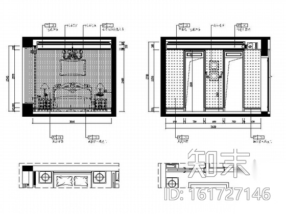 [西安]北城首席豪宅简欧四居室样板间装修施工图（含效果...cad施工图下载【ID:161727146】